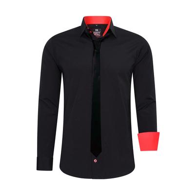 Langarmhemd RUSTY NEAL, Herren, Gr. XXL, EURO-Größen, schwarz (schwarz, rot), 60% Baumwolle, 37% Polyester, 3% Elasthan, unifarben, casual, Langarm, Hemden, mit Krawatte Image