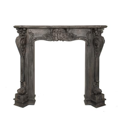 Ornate Decorative Fireplace Mantel, Distressed Black