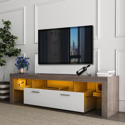 Modern TV Cabinet with 16-Color LED Backlights and Large Storage Drawers for up to 70-Inch TVs