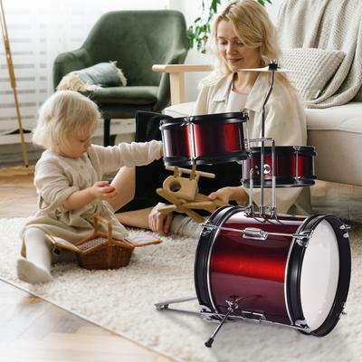 Yescom 3pcs Junior Kid Children Drum Set Kit Sticks Throne Cymbal Bass Snare Seat Black - One-size