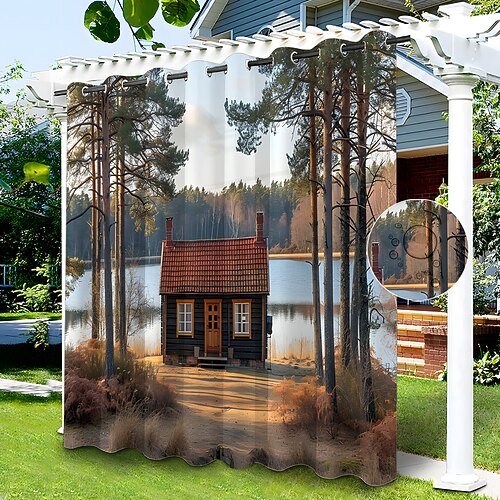 Wasserdichter Outdoor Vorhang Sichtschutzvorhang für den Außenbereich, Schiebevorhänge für die Terrasse, Pergola-Vorhänge mit Ösen, 3D-Berglandschaft für Pavillon, Balkon, Veranda, Party, 1 Panel Image