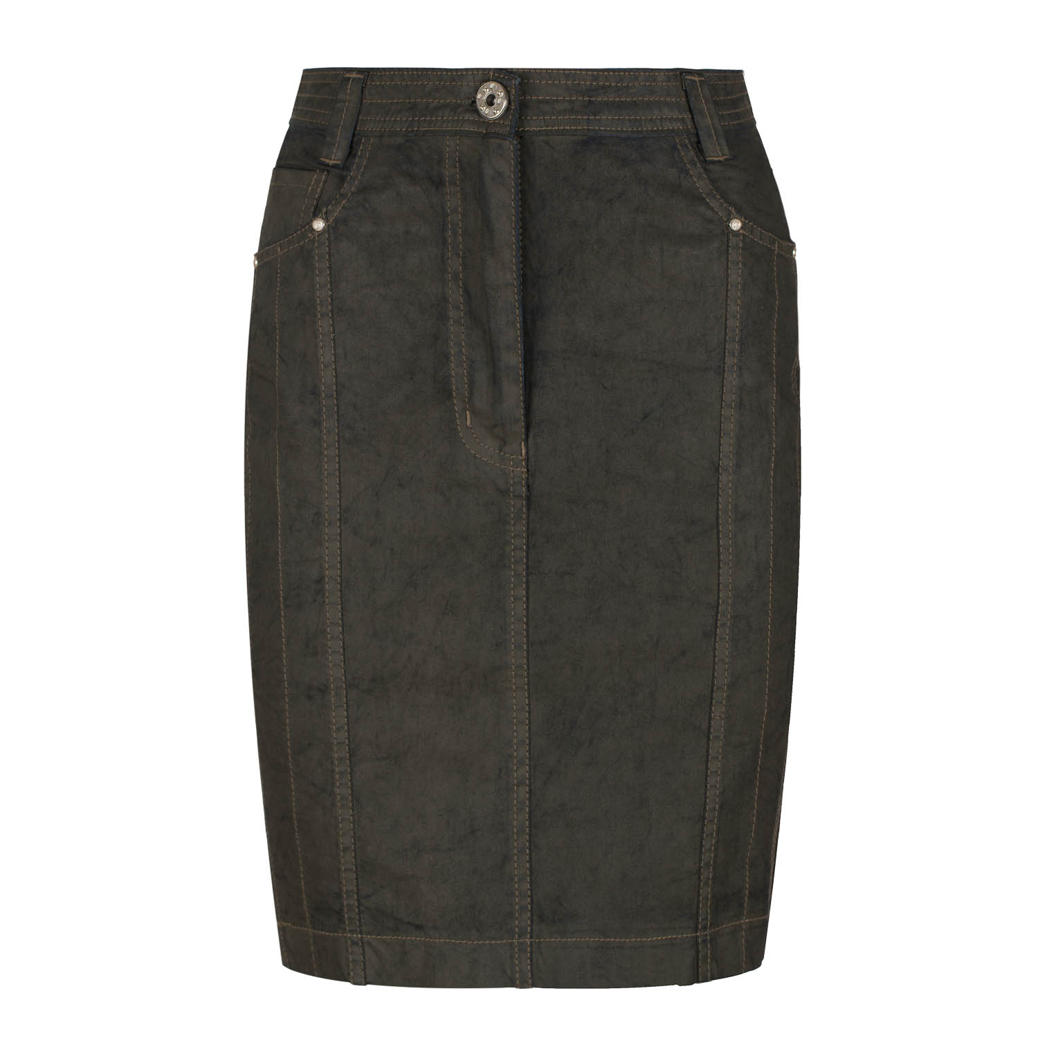 Khaki Denim Style Fitted Rock mit Nähten Image