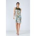 A-Linien-Kleid mit khakifarbenem Blumenmuster