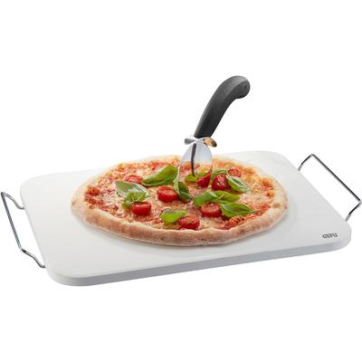 Pizzastein GEFU "Set: DARIOSO mit Gestell + Pizzaschneider Pizza-Schieber" Backbleche Gr. Gr. ca. 38 x 30cm, grau Premium-Qualität, vielseitig, leicht zu reinigen, perfektes Geschenk