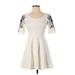 Free People Casual Dress - Mini Crew Neck Short Sleeve: Ivory Floral Motif Dresses - Women's Size X-Small