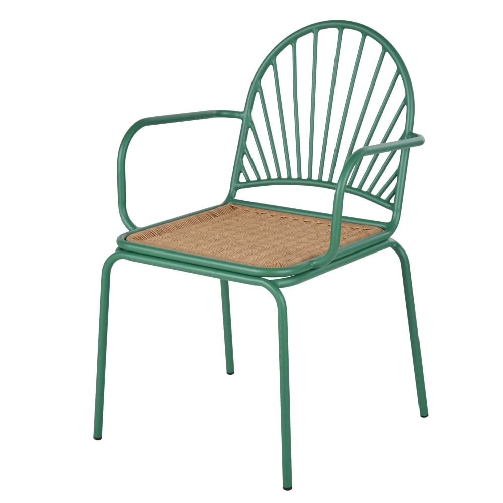 Poltrona da pranzo da giardino in resina intrecciata riciclata effetto rattan e alluminio verde