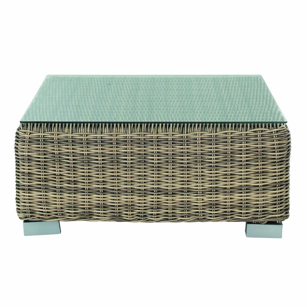 Tavolo basso da giardino in vetro temperato e resina intrecciata riciclata 76 cm