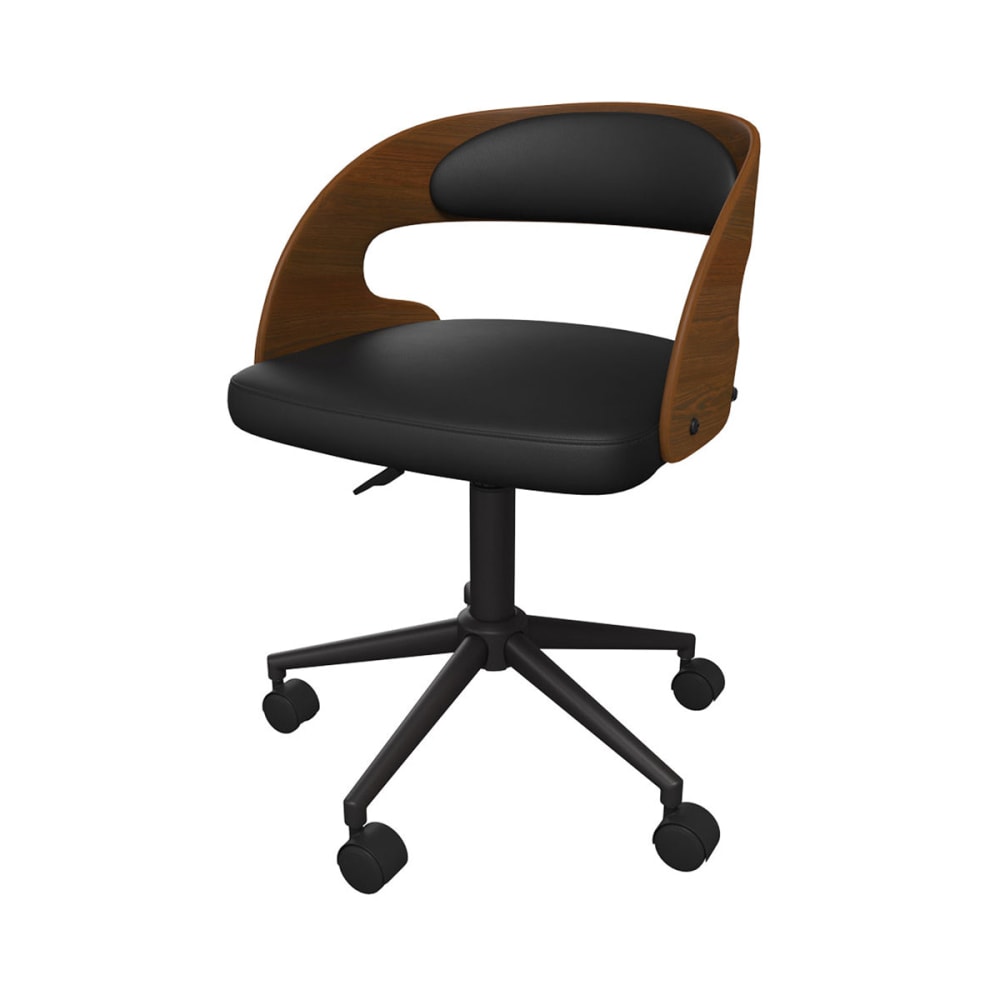 Sedia da ufficio girevole in legno scuro e PU nero