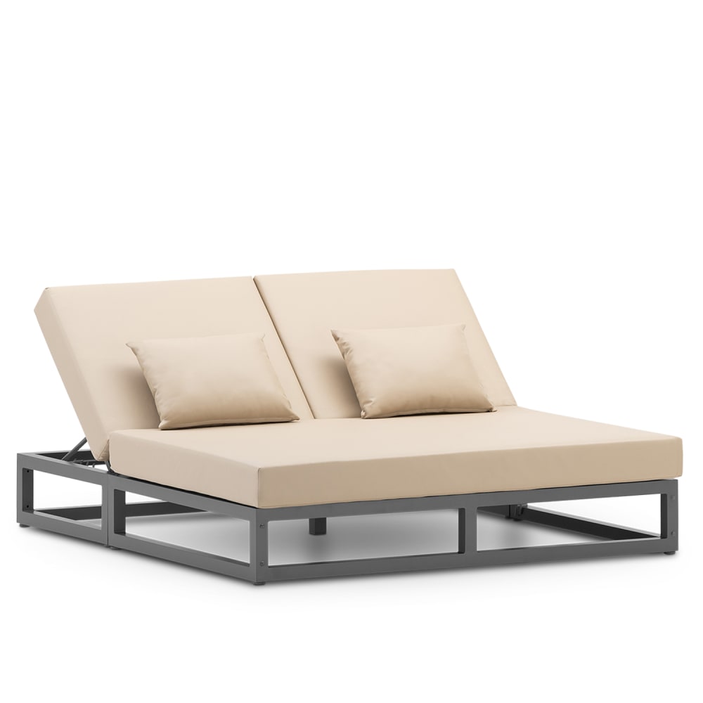 Letto doppio balinese antracite con cuscini beige