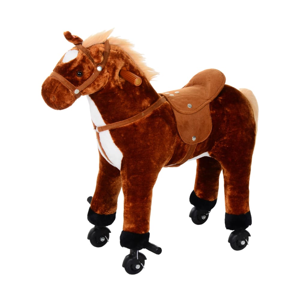 Cavallo per i bambini con ruote suono peluche marrone