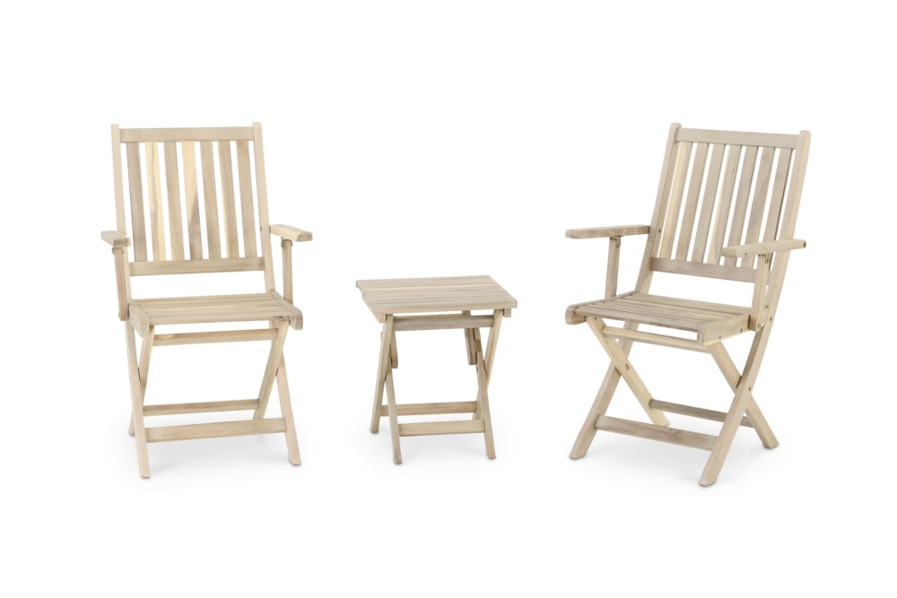 Set tavolino basso da balcone + 2 sedie con braccioli