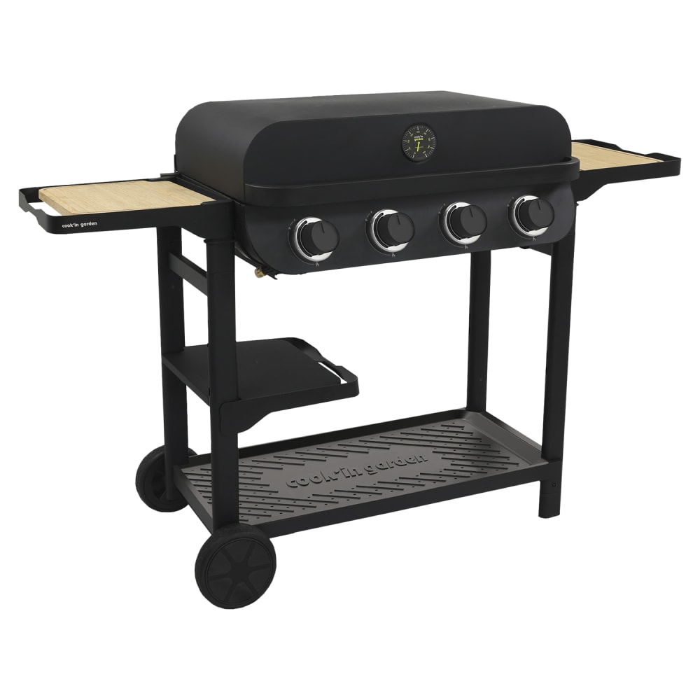 Barbecue a gas a 4 fuochi in acciaio inox nero