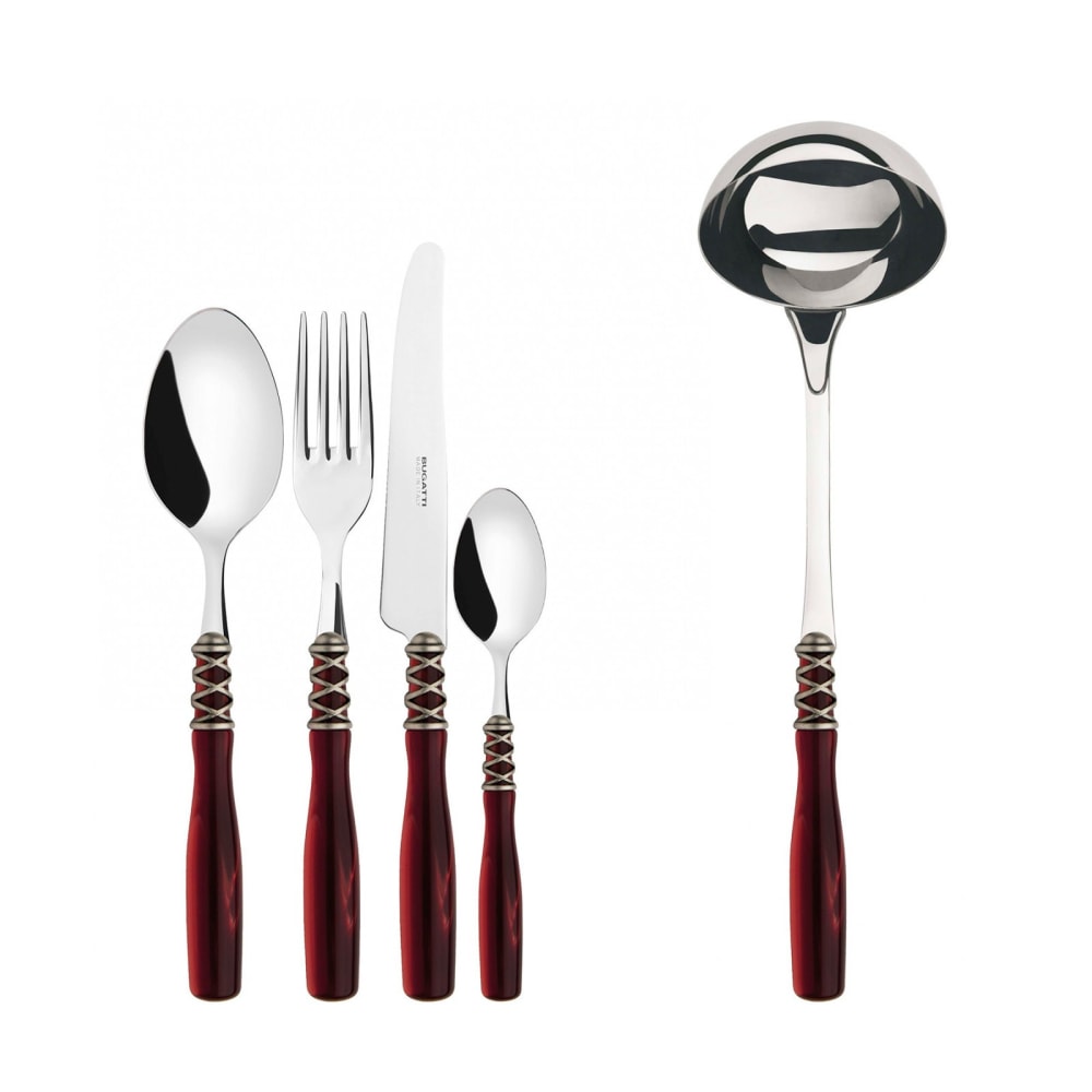 Set Posate 49pz rosso ghiera argento anticato