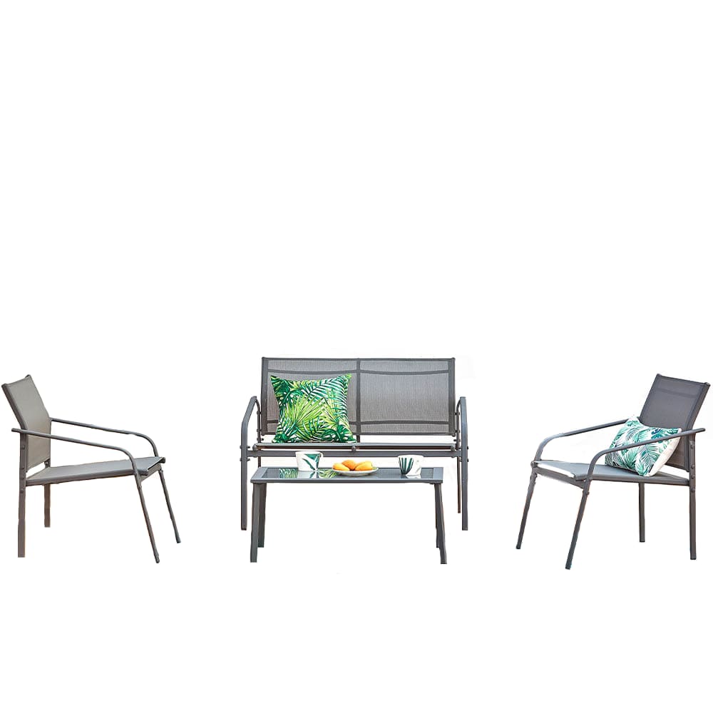 Salotto da giardino basso 4 posti acciaio grigio