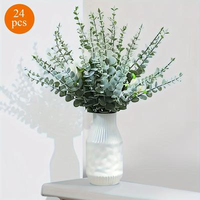 TEMU 12-48pcs Artificial Eucalyptus Stems, Green Eucalyptus Stems Eucalyptus Leaves Eucalyptus Branches Fake Eucalyptus For Vase Wedding Bouquethome Image