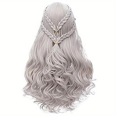 Synthetic Hair Wigs Silvery Long Braided Costume Cosplay Queen Wig For Women For Halloween Party