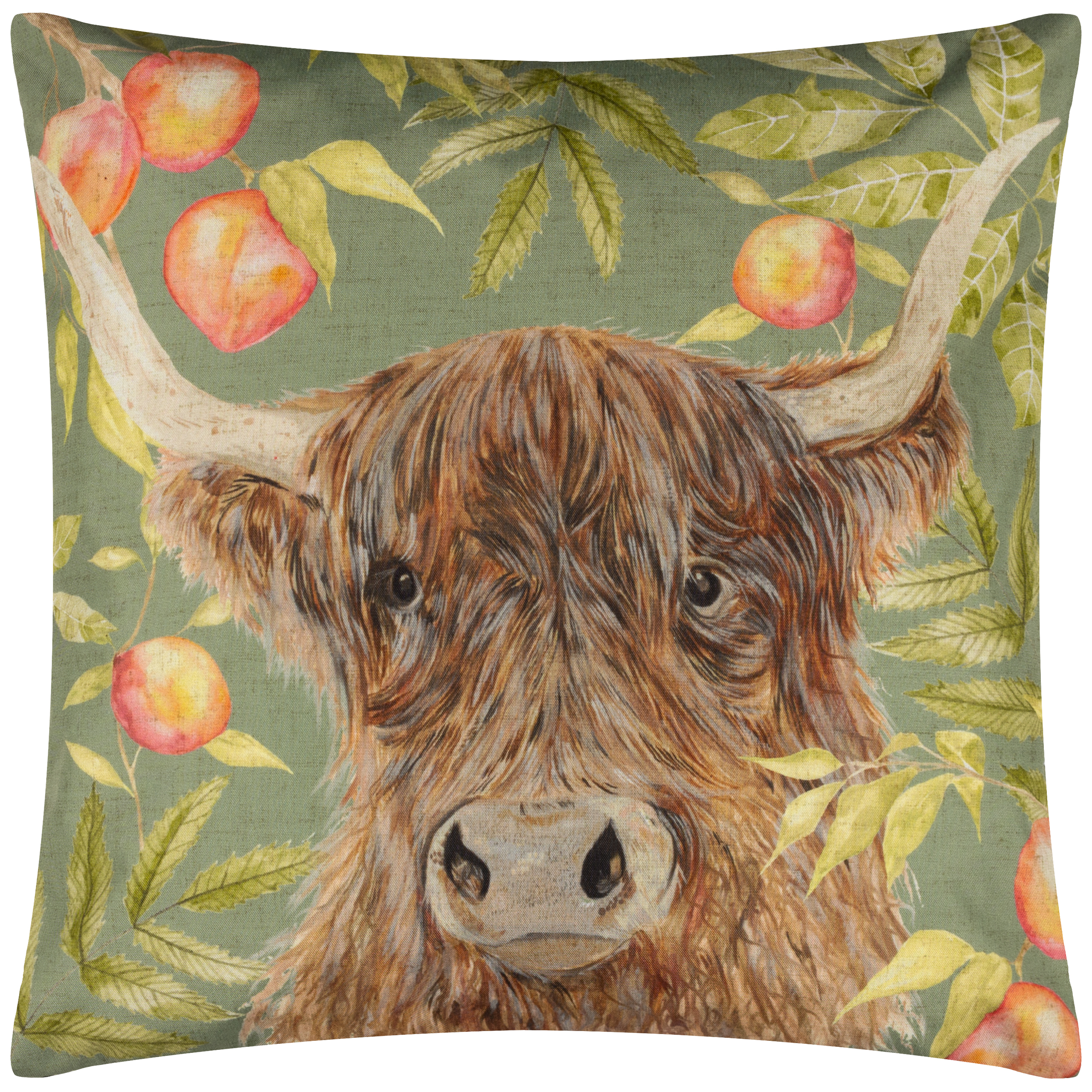 Evans Lichfield Grove Highlandcow Outdoor Cushion Cover - Olive - One Size | Evans Lichfield Sale | Discount Designer Brands