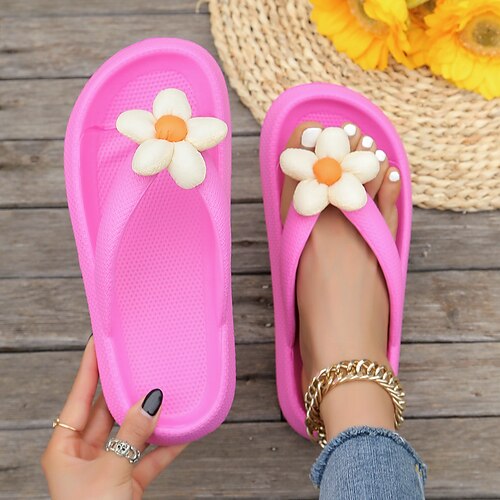 Bunte Flip-Flop-Sandalen mit Blumenmuster für Damen – süße Sommer-Strandschuhe mit weich gepolsterter Sohle für die Freizeit, den Pool und den Urlaub Image