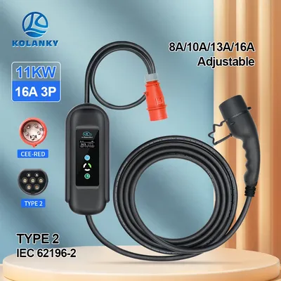 Tragbares 11KW 16A EV Tragbares Ladegerät Typ2 IEC62196-2 EVSE Ladebox Elektrofahrzeug PHEV Autos Ladegerät CEE-Stecker 5M Kabel