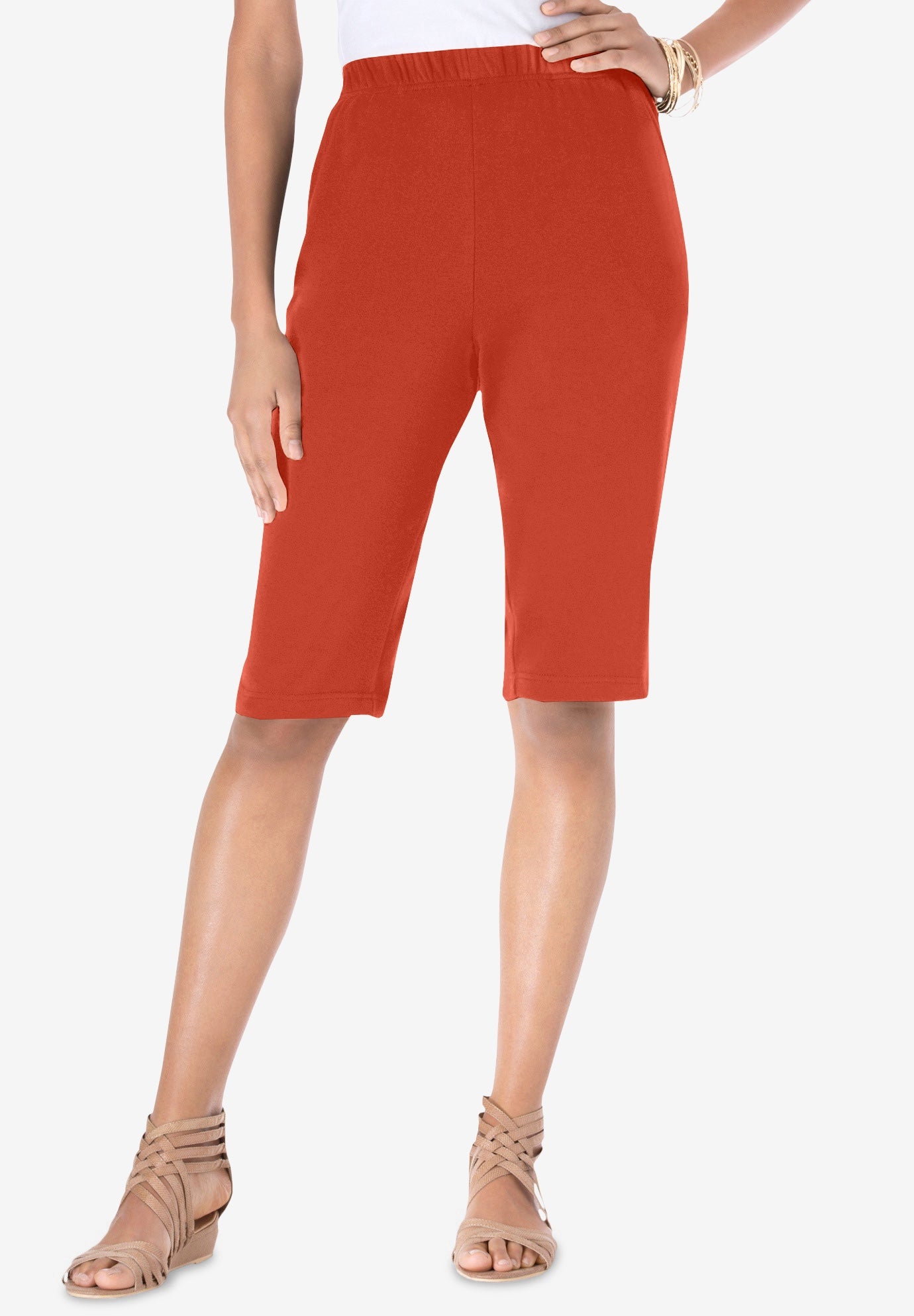 Plus Size Women's Plus Size Soft Knit Pull-on Bermuda Short by Roaman's in Copper Red (Size 6X) Pull On Elastic Waist