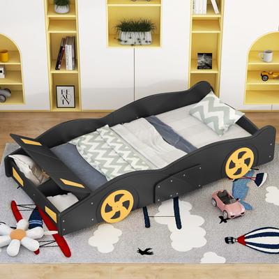 Twin Size Race Car-Shaped Platform Bed with Storage