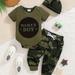 2pcs Baby Girls Boys Cotton Outfit Set, Camo Print Long Pants With Coordinating Short Sleeve "mama's Boy" Bodysuit And Matching Hat, Casual Style, Infant Fashion Clothing Set