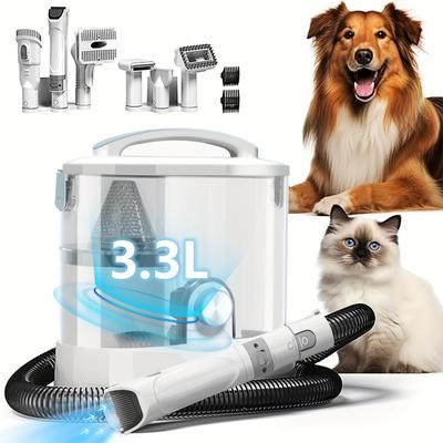 TEMU Set, Pet Hair Vacuum With Dog Clipper - Multi-purpose Pet Grooming Kit With 3.3l Large Capacity Dust Bin And Hair Dryer, 6 Grooming Tools For Dogs And Cats (blue And 6-in-1)