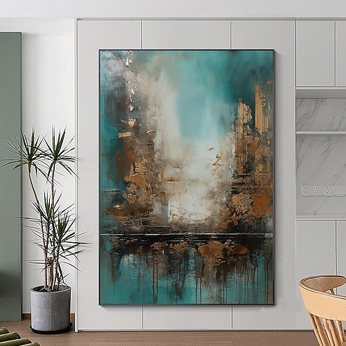 handgefertigtes Ölgemälde auf Leinwand, Wandkunst, Dekoration, abstrakte Architektur, Landschaft für die Inneneinrichtung, gerolltes, rahmenloses, ungedehntes Gemälde Image