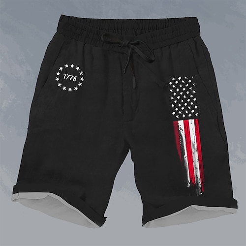 Herren Flagge 250. Jahrestag des Unabhängigkeitstages der USA am 4. Juli Amerikanische Flagge Shorts Mittlere Taille Urlaub Mode Streetwear Lässig Outdoor Ferien Kordelzug Seitentaschen Designer Image