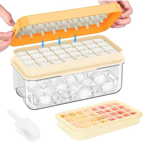 große Eiswürfelschale mit Deckel und Behälter, Eisschalen für den Gefrierschrank, 5,1 cm große Whisky-Eiswürfelform, 1 x 8 quadratische Eiswürfelform mit Zange, leicht zu lösende große Eisschale für Image