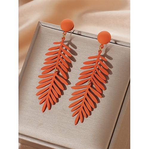 Damen Tropfen-Ohrringe Kreolen Gelb Rote Purpur Acryl Bohemien Tropisch Mode Image