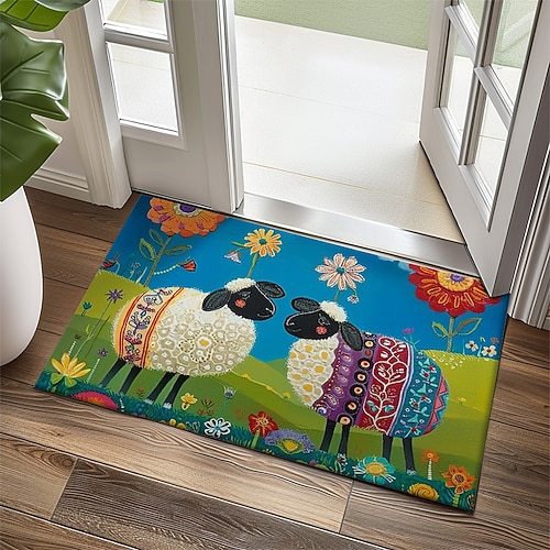 Schafe Fußmatte Fußmatten waschbare Teppiche Küchenmatte rutschfeste ölbeständige Matte Indoor Outdoor Matte Schlafzimmer Dekor Badezimmermatte Eingangsteppich Image