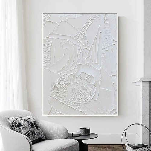 handgemaltes 3D strukturiertes weißes abstraktes Gemälde auf Leinwand 3D strukturierte Wandkunst Boho moderne Leinwandkunst Wohnzimmer Dekor Pattle Knife Ölgemälde Wohndekor Hotelkunststück Image