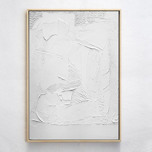 handgemaltes 3D strukturiertes weißes abstraktes Gemälde auf Leinwand 3D strukturierte Wandkunst Boho moderne Leinwandkunst Wohnzimmer Dekor Pattle Knife Ölgemälde Wohndekor Hotelkunststück Image