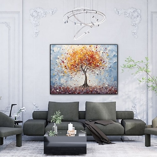 farbenfrohes Gemälde mit blühendem Baum, 100 % handgemalt, strukturiertes Blumenbaum-Gemälde, abstraktes Acryl-Baum-Ölgemälde, Wanddekorationsgemälde für Wohnzimmer, Büro, Wandkunstgemälde