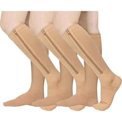 3 Pairs Zipper Compression Socks, 15-20mmHg Neuropathy Socks Bunion Socks Closed Toe Compression Stockings for Men Women,Suit for Running,Nurse,Travel,Cycling,Athletic