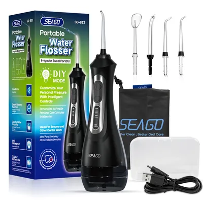SEAGO New Oral Dental Irrigator Portable Water Flosser USB Rechargeable 3 Modes DIY Mode IPX7 Water
