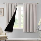 100% Blackout Curtains For Bedroom 42 Inches Wide Thermal Insulated Blackout Curtains 63 Inches Long Rod Pocket Curtains With Black Liner 2 Panels Set Pumice Stone[L5431]
