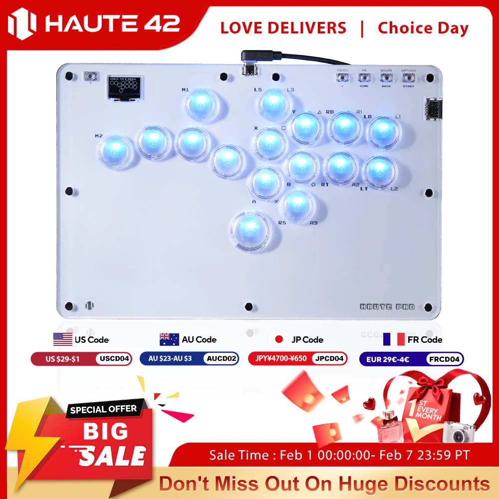 Haute42 Joystick Arcade Hitbox Controller Button Rim leverless Arcade Stick Controller für PC/PS4/PS5/Steam Fightstick Arcade Image