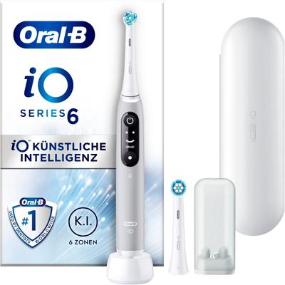 Elektrische Zahnbürste ORAL-B "iO 6" Elektrozahnbürsten grau (grey opal) mit Magnet-Technologie, Display, 5 Putzmodi, Reiseetui