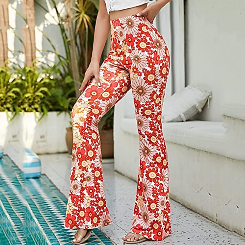 Hippie Retro Vintage Boho 1970er Disko Hose Glockenhose Hose mit weitem Bein Yoga-Hose Damen Kostüm Jahrgang Cosplay Hosen Schlager Outfit Image