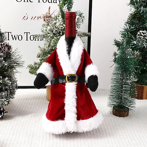 Weihnachtsweindekoration, kreative Rotweintasche, Weihnachtskleid, Weinflaschenhülle, Weihnachtsrock, Weinflaschendekoration, Weihnachtsrotweinhülle Image