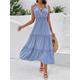 Women's Casual Dress Long Dress Maxi Dress Ruffle Date Vacation Streetwear Maxi V Neck Sleeveless Blue Color