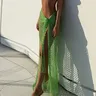 2024 Beach Cover Up Sexy See Through Dress Knit Long Skirts Mesh Hollow Out Through Wrap White Midi