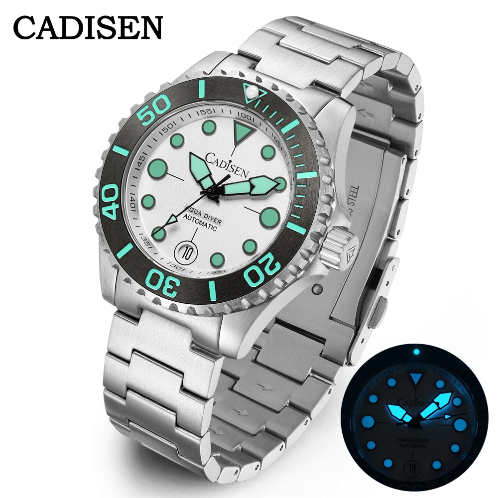 CADISEN AQUA DIVER 2024 Nuovi Uomini di Lusso di Marca Orologi Orologio Automatico Giappone NH35A 100M Impermeabile Luminoso Orologio Da Polso Meccanico