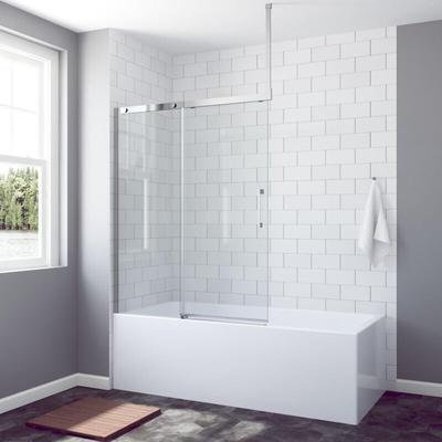 Aquabatos - 110 x 150 cm Duschtrennwand für Badewanne mit Schiebetür aus Einscheiben Image