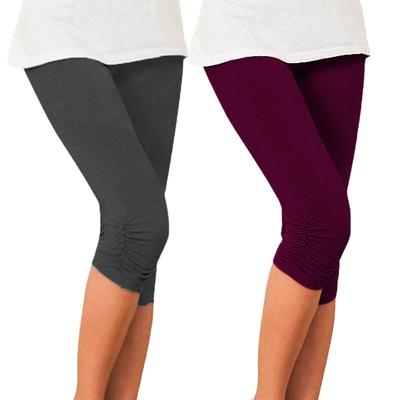 2 Pack Women's Capri Leggings Workout Pants High Waist Bottoms Tummy Control Butt Lift Violet White Black Yoga Fitness Gym Workout Sports Activewear High Elasticity Athletic Athleisure Wear
