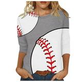 Workout Tops for Women Womens Spring Tops Discount 4th of July Women s Baseball Printed Round Neck Three Quarter Sleeved 3/4 Sleeved T-Shirt Loose Top Long Sleeved Round Neck Top Shirt Tops M205