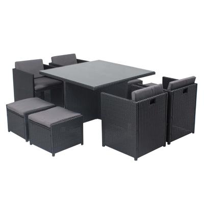 Tisch und 8 Stühle aus Harz, ineinanderschiebbar, schwarz/grau