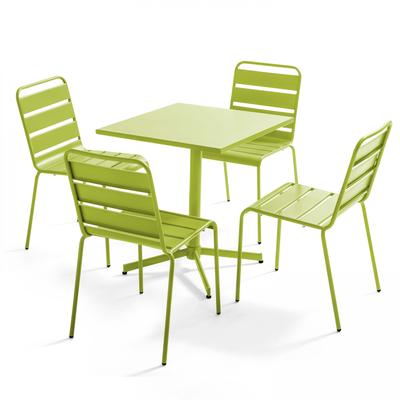 Set aus Gartentisch mit Tischplatte von 70 cm und 4 Metallstühlen Grün